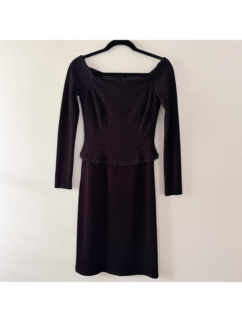 Witchy 90s Dress Black Glitter Beaded Drop Shoulder Peplum Midi  Whimsigoth